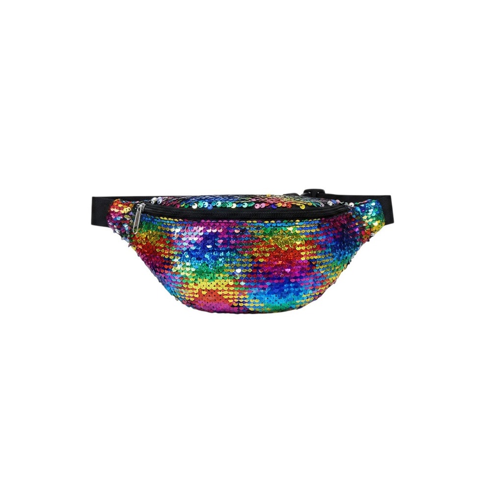 Claire's Waist Bag Girls OS Multicolor NWT Rainbow Sequin Festival Fanny Pack